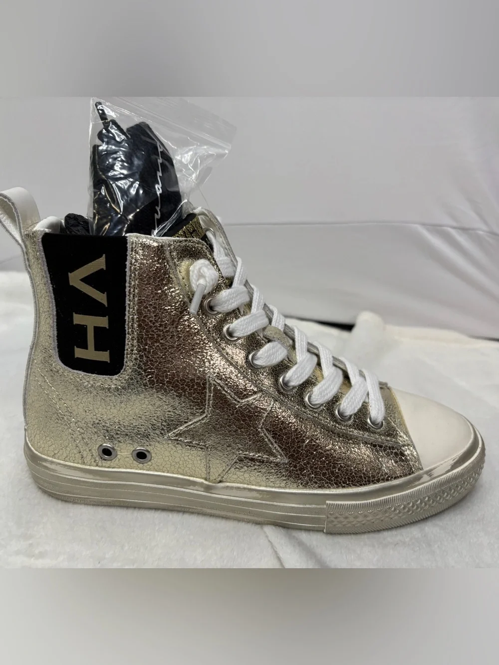 Vintage Havana Metallic Gold High-Top Sneakers - Picture 1 of 3